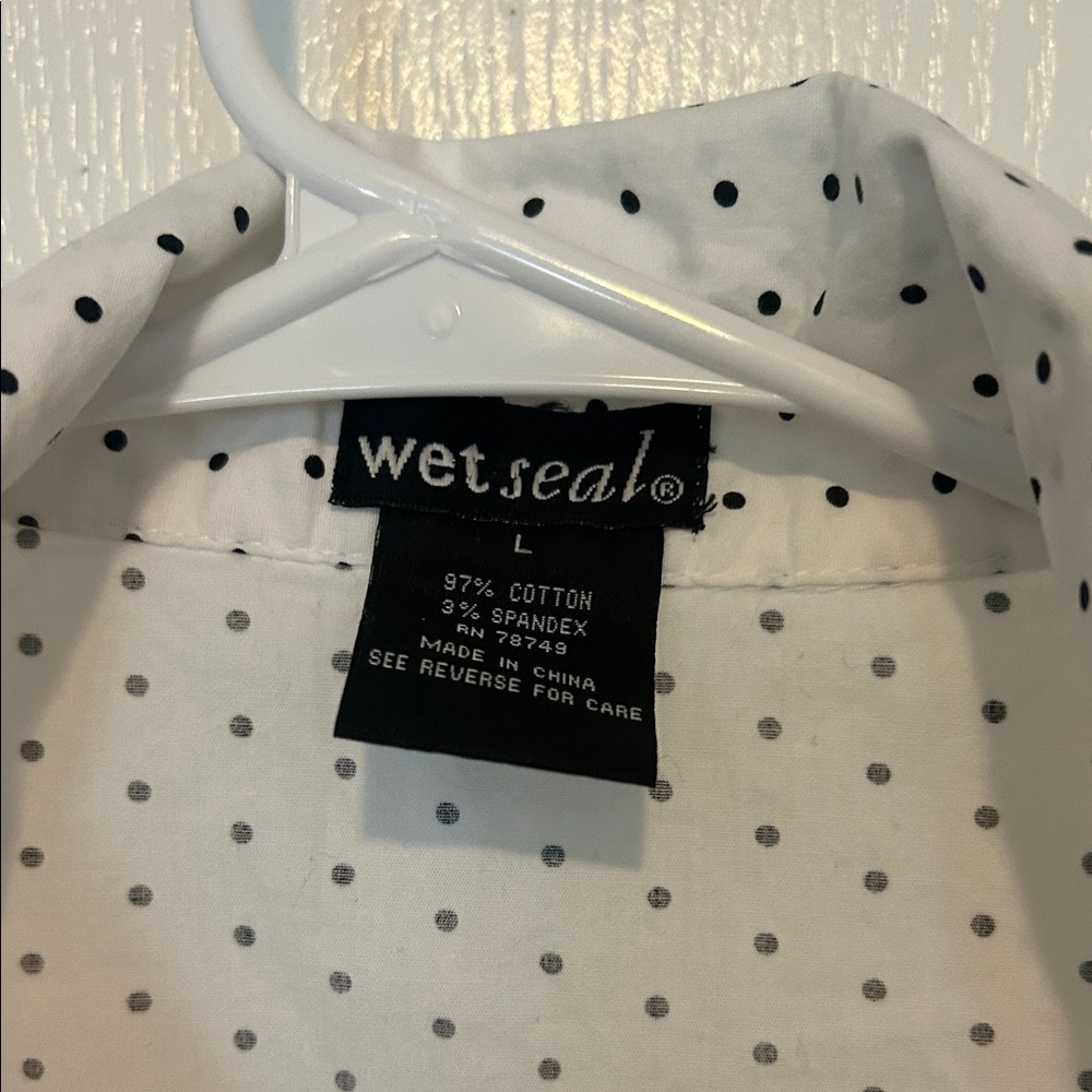 Wet Seal White Polka Dot Ruffle Front Blouse - Picture 2 of 5